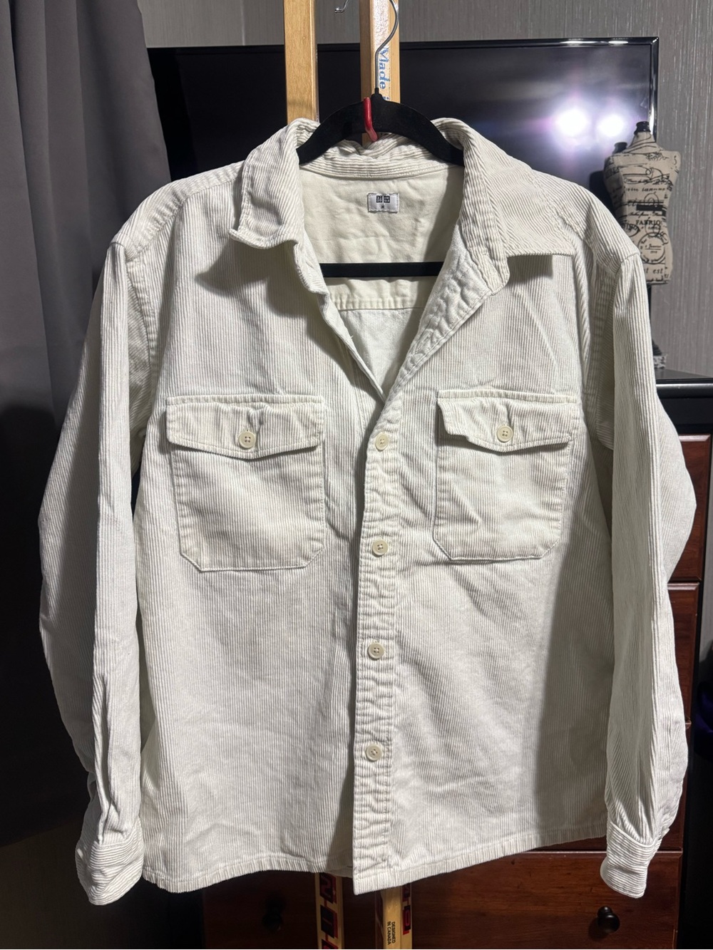Uniqlo Off-White Corduroy Long Sleeve Button-Down Shirt Jacket Size M